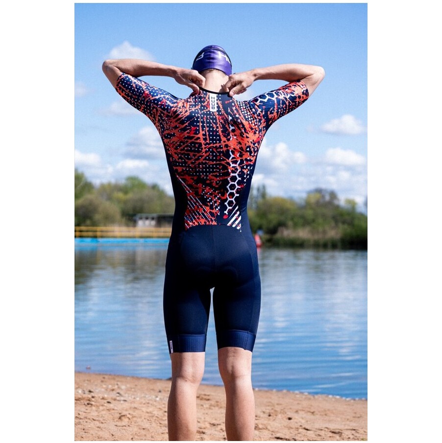 2026 HUUB Herre Collage Tri Suit COLTSNO - Navy / Orange